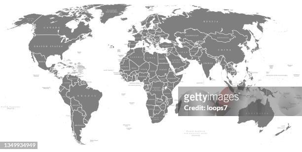 politische detailweltkarte - jedes land hat seine eigene farbe - vektorillustration in jeder größe skalierbar - world map stock-grafiken, -clipart, -cartoons und -symbole