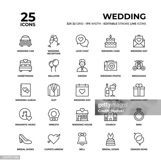 wedding line icon set - 追悼活動 幅插畫檔、美工圖案、卡通及圖標