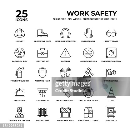 Conjunto de iconos de línea de seguridad en el trabajo Conjunto de iconos de línea de seguridad en el trabajo