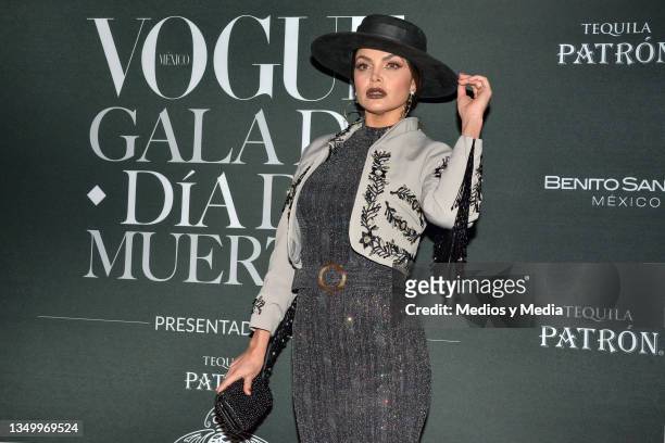 Marisol González poses for photo during a Black Carpet as part of 'Dia de Muertos' Gala hosted by Vogue Magazine at Polanco on October 28, 2021 in...