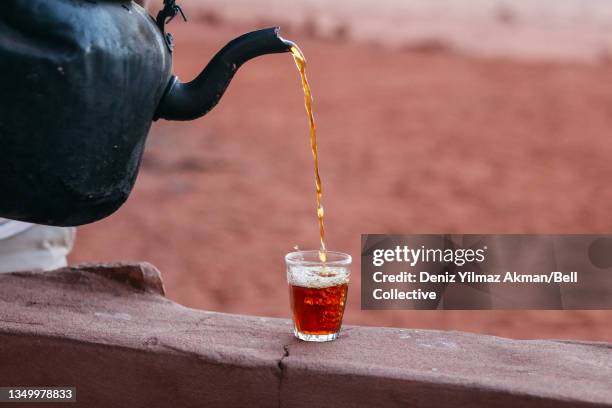 bedoin mint tea in wadi rum desert - mint tea stock pictures, royalty-free photos & images