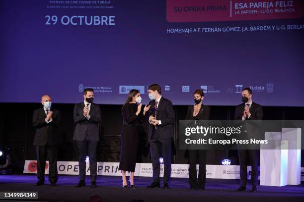 Queen Letizia of Spain presents one of the awards to Berlanga's grandson, Jorge Garcia Berlanga , in the presence of the delegate of the government...