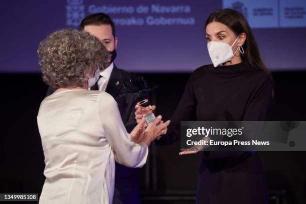 Queen Letizia of Spain presents one of the awards to Juan Antonio Bardem's daughter, Maria Bardem in the presence of the Mayor of Tudela, Alejandro...