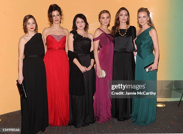 Jelena Jovanova, Zana Marjanovic, Vanessa Glodjo, Alma Terzic, writer/director Angelina Jolie and Dzana Pinjo attend the premiere of "In the Land of...
