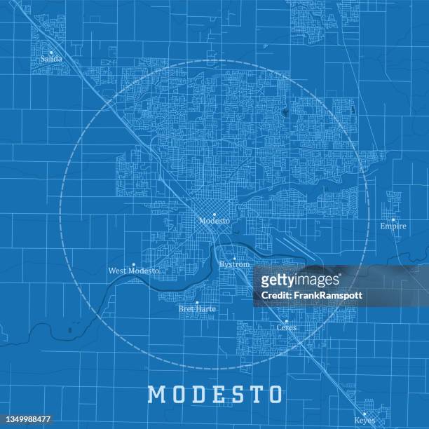 modesto ca city vector road map blue text - modesto stock illustrations