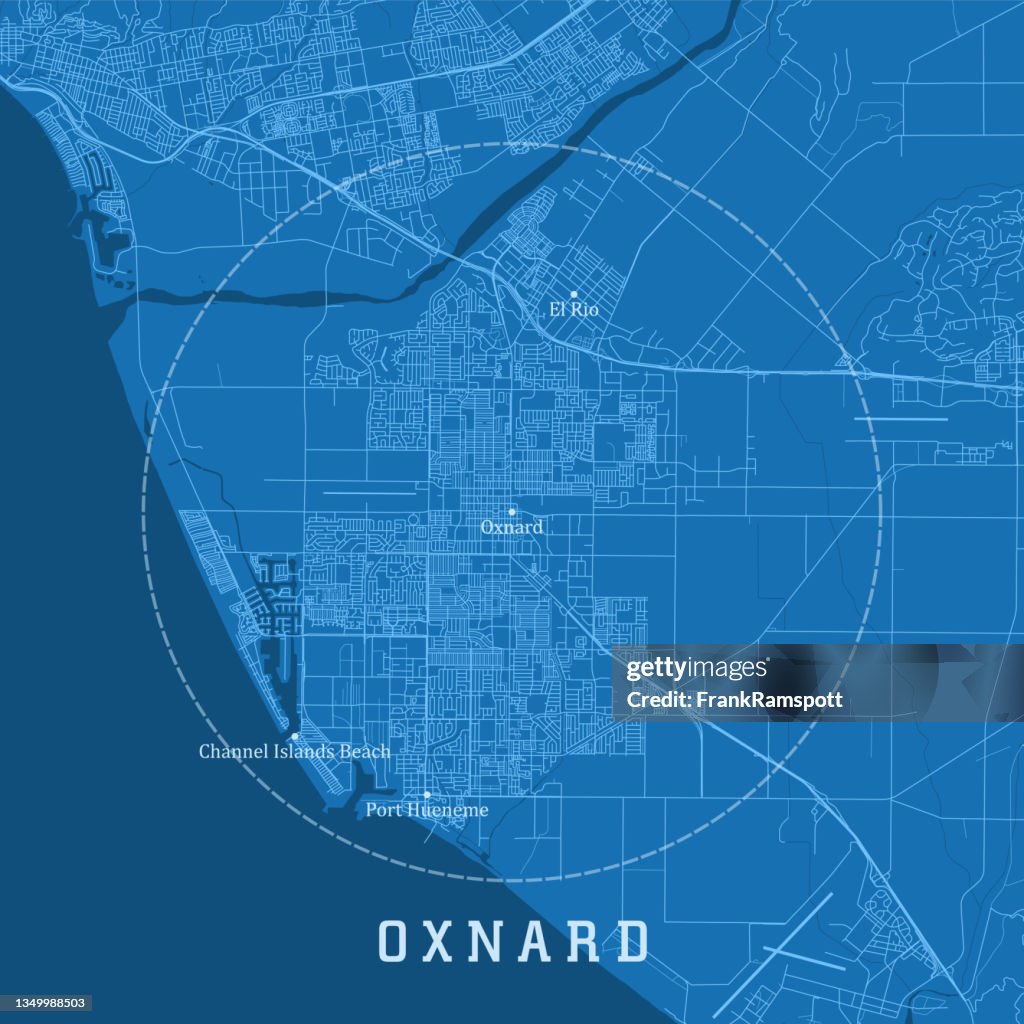 Oxnard CA City Vector Road Map Blue Text