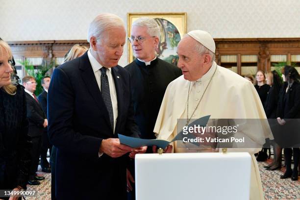 Pope Francis meets U.S. President Joe Biden at the Apostolic Palace on October 29, 2021 in Vatican City, Vatican. U.S. President Biden met with Pope...
