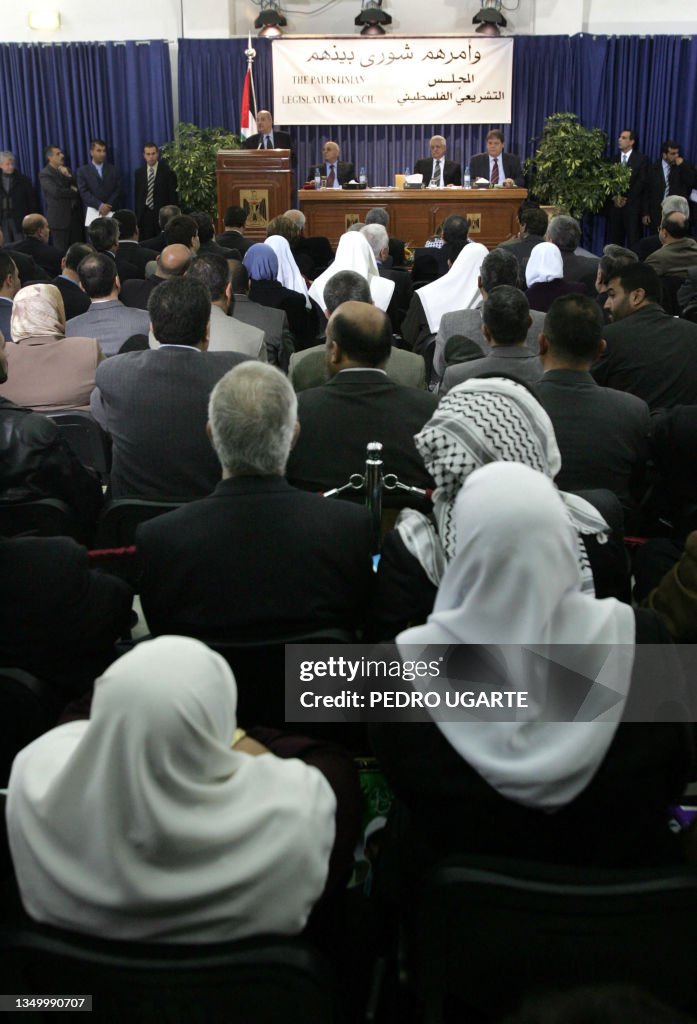 Members of the newly elected Palestinian Paraliament take part in the