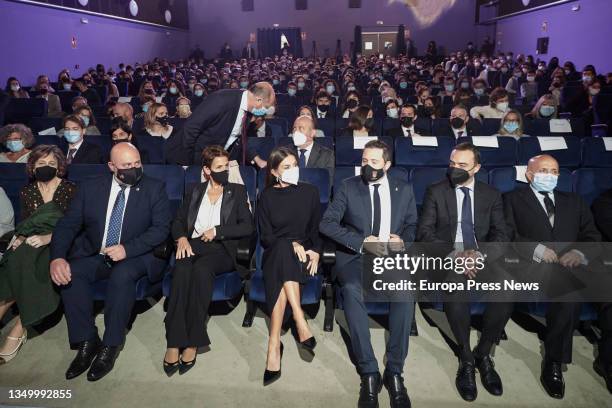 The delegate of the government of Navarre, Jose Luis Aristi, the president of Navarre, Maria Chivite, Queen Letizia and the mayor of Tudela,...