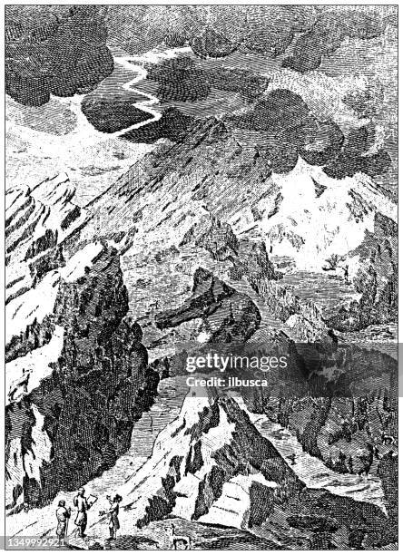 ilustrações, clipart, desenhos animados e ícones de gravura antiga (por volta de 1790) das montanhas dos alpes italianos: monte rosa - monte rosa