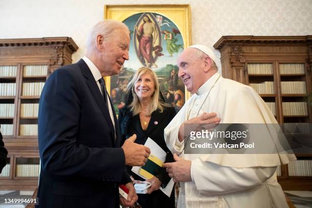 Pope Francis meets U.S. President Joe Biden at the Apostolic Palace on October 29, 2021 in Vatican City, Vatican. U.S. President Biden meets with...