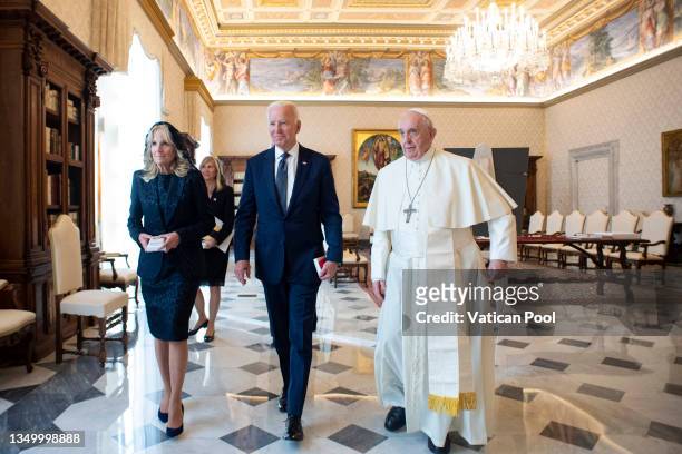 Pope Francis meets U.S. President Joe Biden and and First lady Jill Biden at the Apostolic Palace on October 29, 2021 in Vatican City, Vatican. U.S....