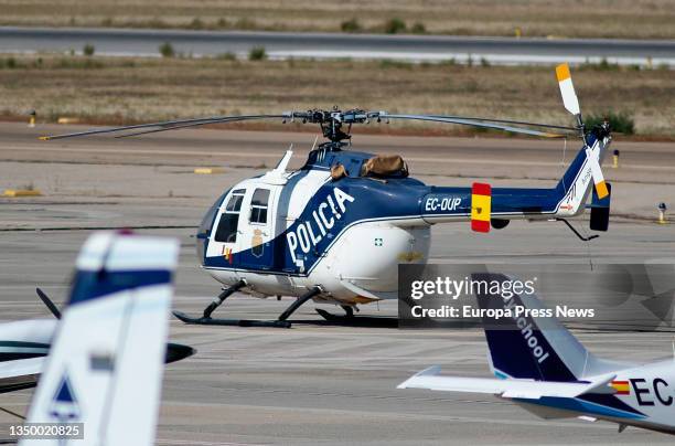 Police helicopter, on the day of the combined operation between drones and airplanes, organized by Expodronica and World ATM Congress, at Cuatro...