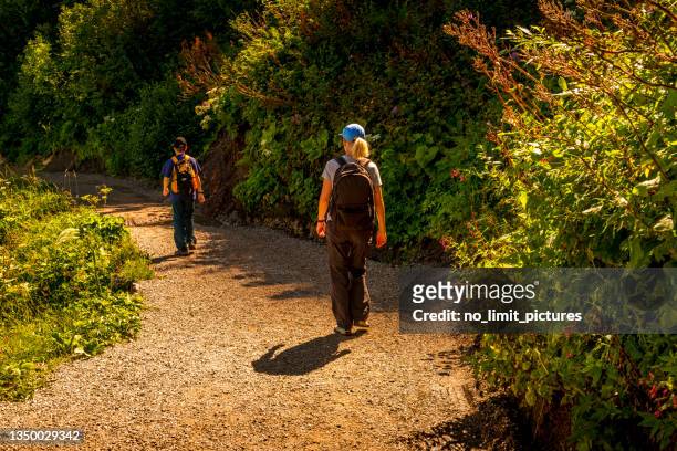 woman and son hiking at chiemgauer alps - single mother teen stock pictures, royalty-free photos & images