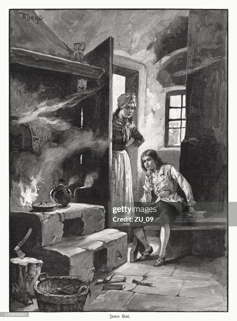 James Watt as a teenager, wood engraving, published in 1900