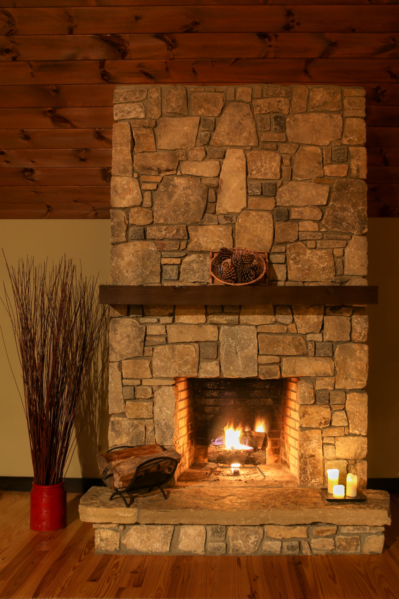 stone fireplace