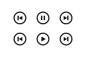 Circle play, pause button. Music bar concept. Stop audio symbol. Back and skip music in vector flat