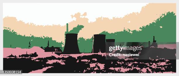 vector colors woodblock prints style art power station energy pattern illustration background - fantasy factory stock illustrations