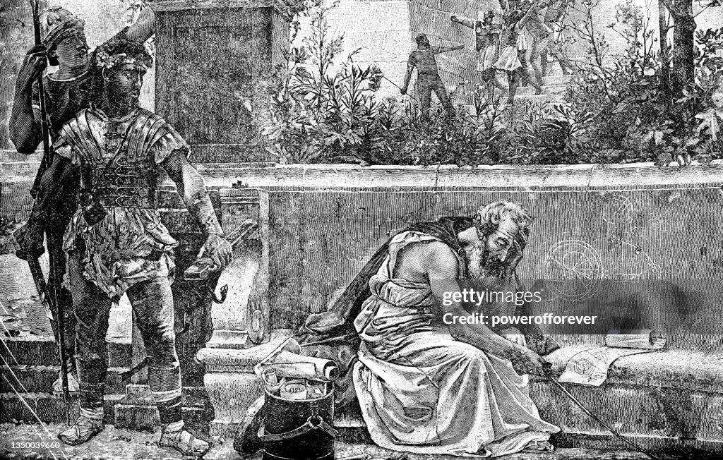 The Death of Archimedes During the Capture of Syracuse, Painting by Gustave Claude Étienne Courtois - 19th Century