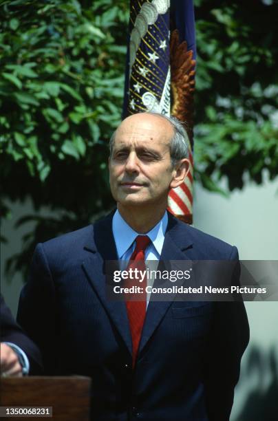 View of US Court of Appeals Chief Judge Stephen Breyer during a press conference in the White House's Rose Garden, Washington DC, May 13, 1994.