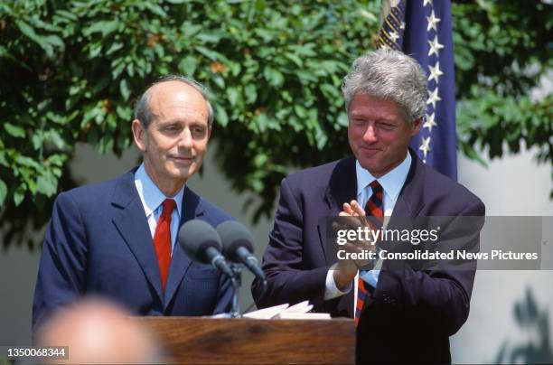 Court of Appeals Chief Judge Stephen Breyer speaks during a press conference, where President Bill Clinton named him as Supreme Court Associate...