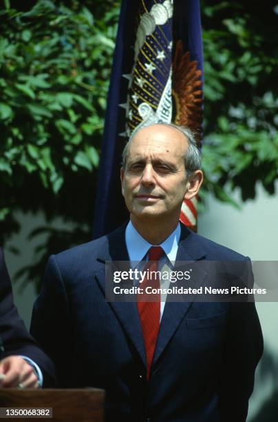 View of US Court of Appeals Chief Judge Stephen Breyer during a press conference in the White House's Rose Garden, Washington DC, May 13, 1994.