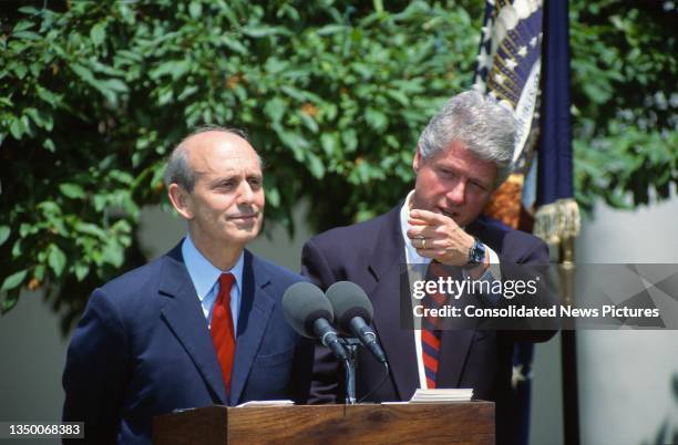 Court of Appeals Chief Judge Stephen Breyer and President Bill Clinton take questions as the latter named the former as Supreme Court Associate...