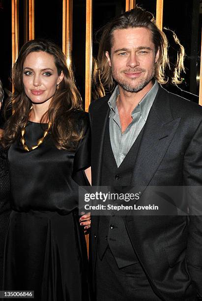 Angelina Jolie and Brad Pitt attend the after party for the premiere of "In the Land of Blood and Honey" at the The Standard Hotel Rooftop on...