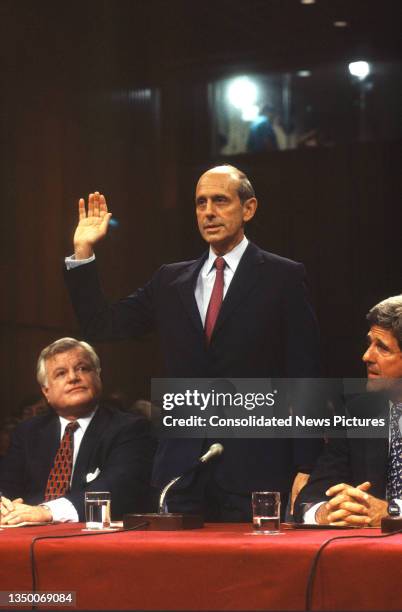 Court of Appeals Chief Judge Stephen Breyer is sworn-in prior to his testimony before the Senate Judiciary Committee during his Supreme Court...