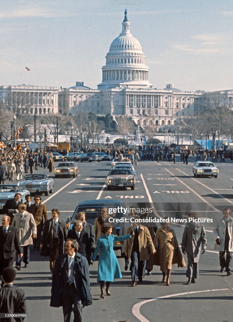 The Carters Walk On Pennsylvania Ave On Inauguration Day