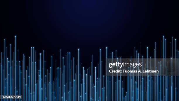 digital background with blue cybernetic particles or fiber optic cables. - fiber optic stock pictures, royalty-free photos & images