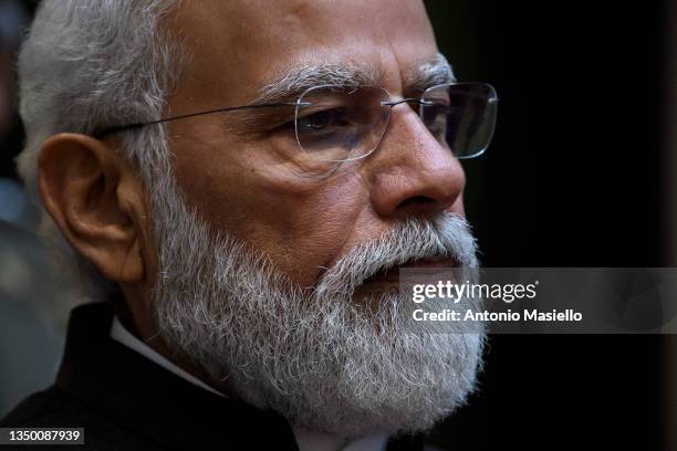 Indian Prime Minister Narendra Modi meets Italian Prime Minister Mario Draghi before their meeting at Palazzo Chigi, on October 29, 2021 in Rome,...