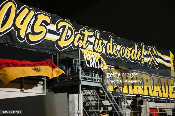 Spandoek Roda JC, banner during the Dutch Keukenkampioendivisie match between MVV Maastricht and Roda JC at Stadion de Geusselt on October 29, 2021...