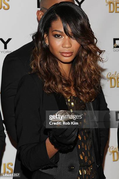 Chanel Iman attends DKNY's Golden Delicious million dollar fragrance bottle unveiling at the DKNY Store on December 5, 2011 in New York City.