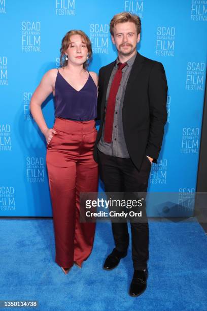 Kayli Carter and Austin Kirk attend the red carpet for the 24th SCAD Savannah Film Festival on October 29, 2021 in Savannah, Georgia.