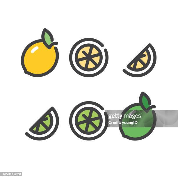 lemon lime line icons - lime juice stock illustrations