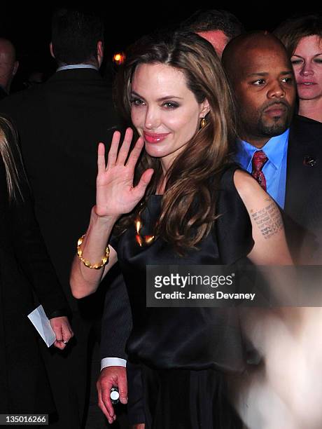 Angelina Jolie arrives to the after party for the premiere of "In the Land of Blood and Honey" at The Standard Hotel Rooftop on December 5, 2011 in...