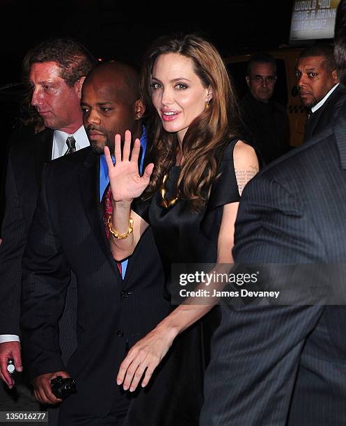 Angelina Jolie arrives to the after party for the premiere of "In the Land of Blood and Honey" at The Standard Hotel Rooftop on December 5, 2011 in...