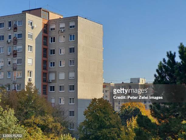 concrete block of flats in budapest, hungary - apartment budapest stock pictures, royalty-free photos & images