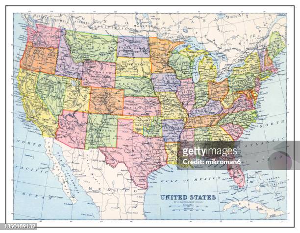 old map of united states - usa stockfoto's en -beelden