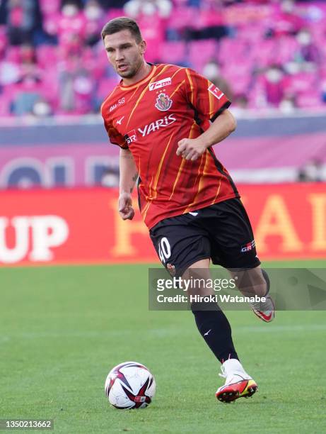 Jakub Świerczok of Nagoya Grampus in action during the J.League Levain Cup final between Nagoya Grampus and Cerezo Osaka at Saitama Stadium on...
