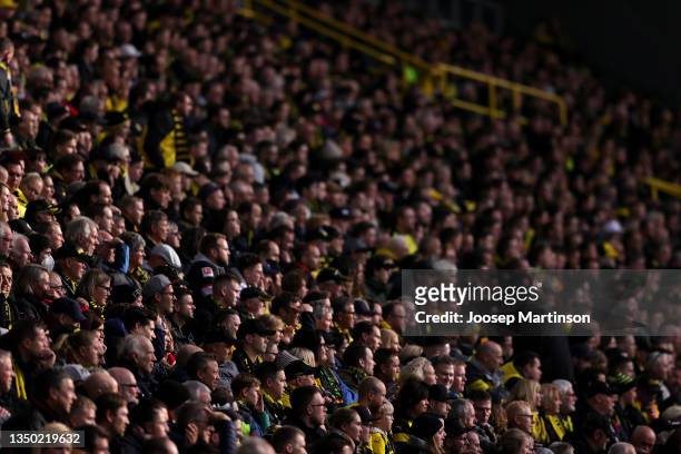 View of Borussia Dortmund fans in the crowd during the Bundesliga match between Borussia Dortmund and 1. FC Köln at Signal Iduna Park on October 30,...