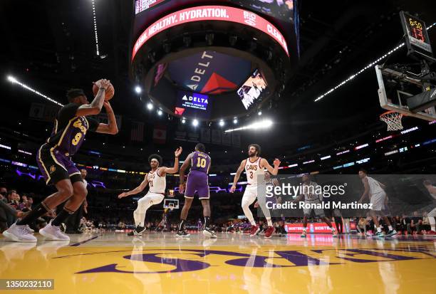 Kent Bazemore of the Los Angeles Lakers in the third quarter at Staples Center on October 29, 2021 in Los Angeles, California. NOTE TO USER: User...