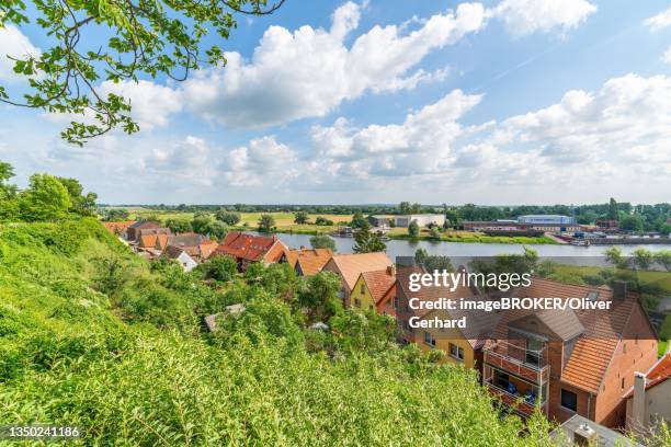 view from st. mary's cathedral over the town of havelberg and the havel river, saxony-anhalt, germany - zwickau stockfoto's en -beelden