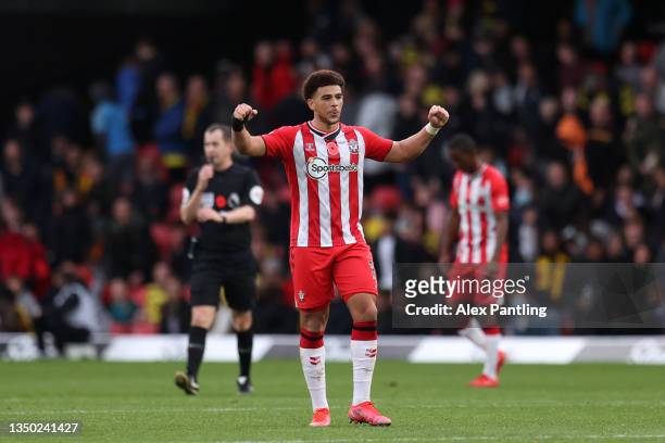 Che Adams of Southampton celebrates after his sides victory in the Premier League match between Watford and Southampton at Vicarage Road on October...