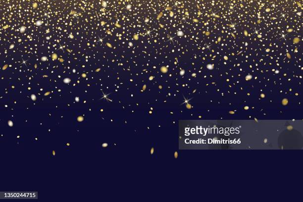 falling gold glitter seamless dark background. can be used for holiday, any celebration or party, christmas, new year, valentine’s day, national holiday, etc. - gold black background stock illustrations