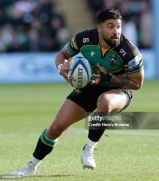 Matt Proctor of Northampton Saints in action during the Gallagher Premiership Rugby match between Northampton Saints and Leicester Tigers at...