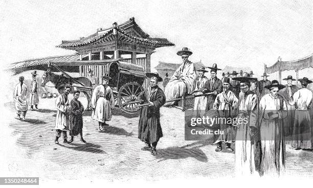 bildbanksillustrationer, clip art samt tecknat material och ikoner med korea, people in downtown seoul - korean