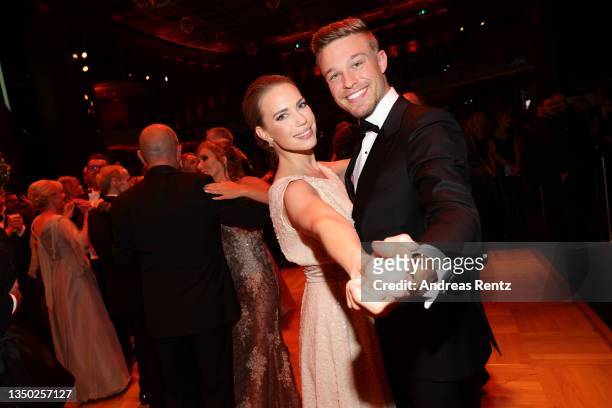 Lara-Isabelle Rentinck and Chris Wascheck dance during the 26th Leipzig Opera Ball at Oper Leipzig on October 30, 2021 in Leipzig, Germany.