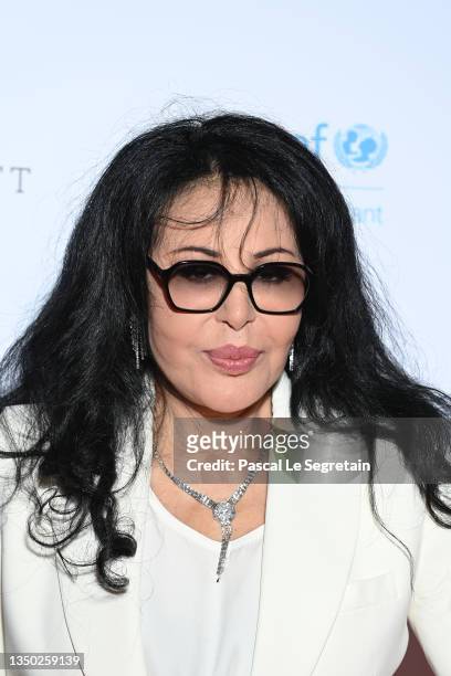 Yamina Benguigui attends the photocall during the Global Gift Gala 2021 at Four Seasons Hotel George V on October 30, 2021 in Paris, France.